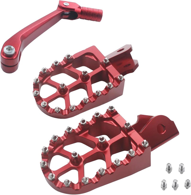 Adsspro Motorcycle CNC Aluminum Foot Pegs Rests Footpegs + Folding Gear Shifter Shift Lever for CRF150F 2003-2017 CRF230F 2003-2017 2019 Dirt Pit Bike (Red) - Image 1